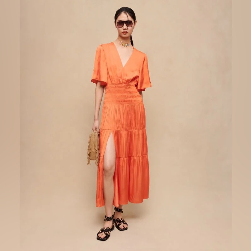 BRAND NEW Maje long silky dress, size S.